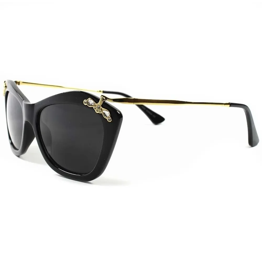 Gold Arm Hot Designer Vintage Retro Rhinestone Womens Cat Eye Sunglasses